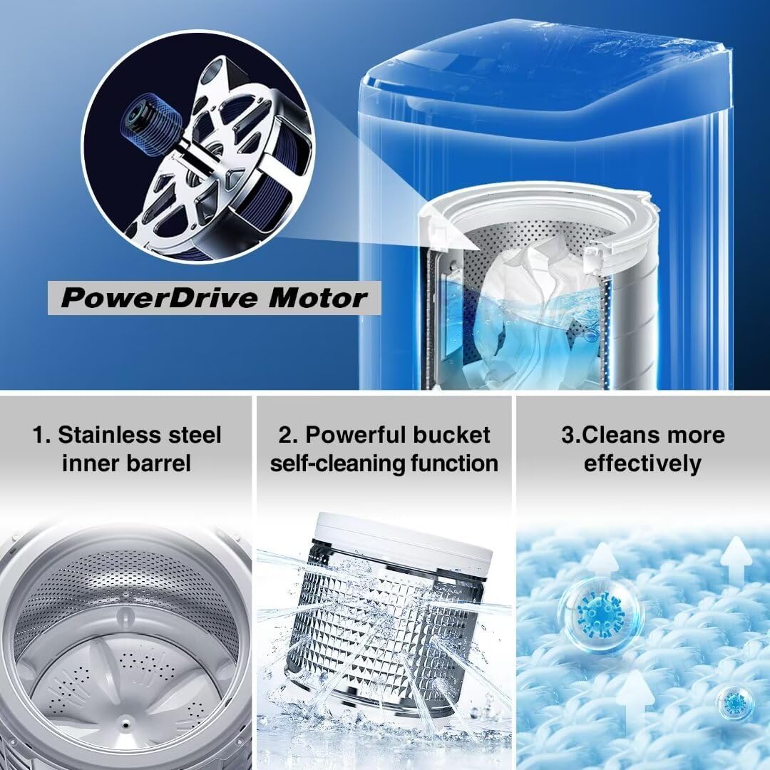 Small Washer Machine for Apartment, Washer and Dryer Combo with LED Display, 17.8LBS Apartment Washing Machine with 10 Washing Programs, Transparent Grey