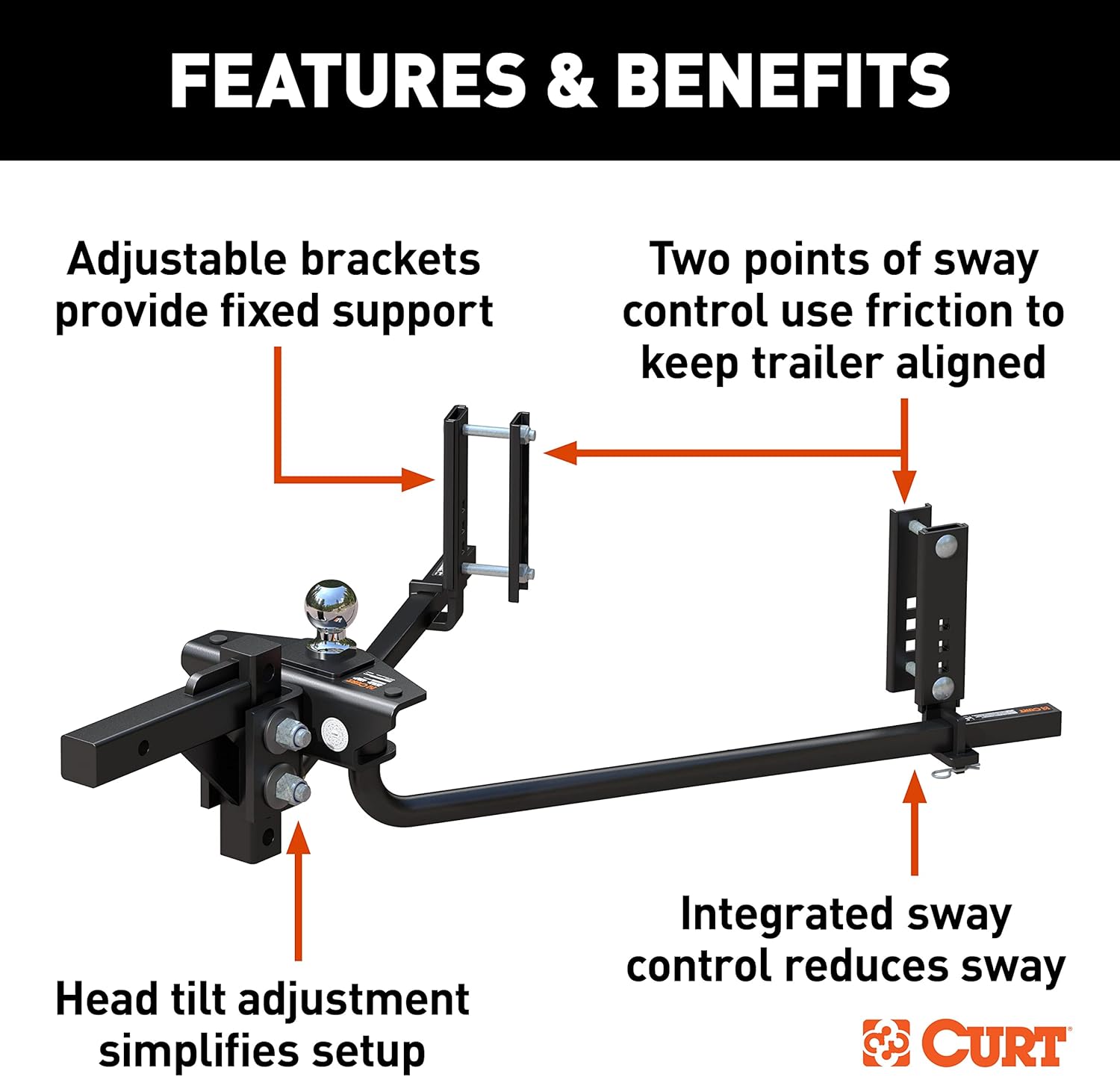 CURT 17601 TruTrack 2P Weight Distribution Hitch with 2X Sway Control, Up to 10K, 2-in Shank, 2-5/16-Inch Ball