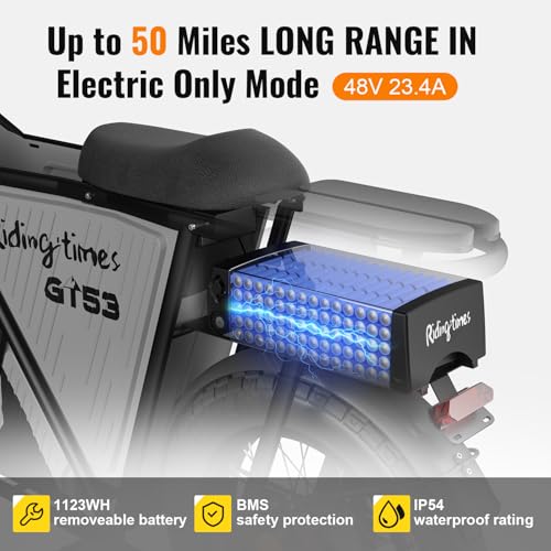 Riding'times GT53 Electric Cargo Bike for Adults 550LBS, 2000W Cargo Ebike, 1123WH Removable Battery, Dual Hydraulic Brakes, NFC Unlock, for Commuting, Shopping, Camping, Hunting, Fishing