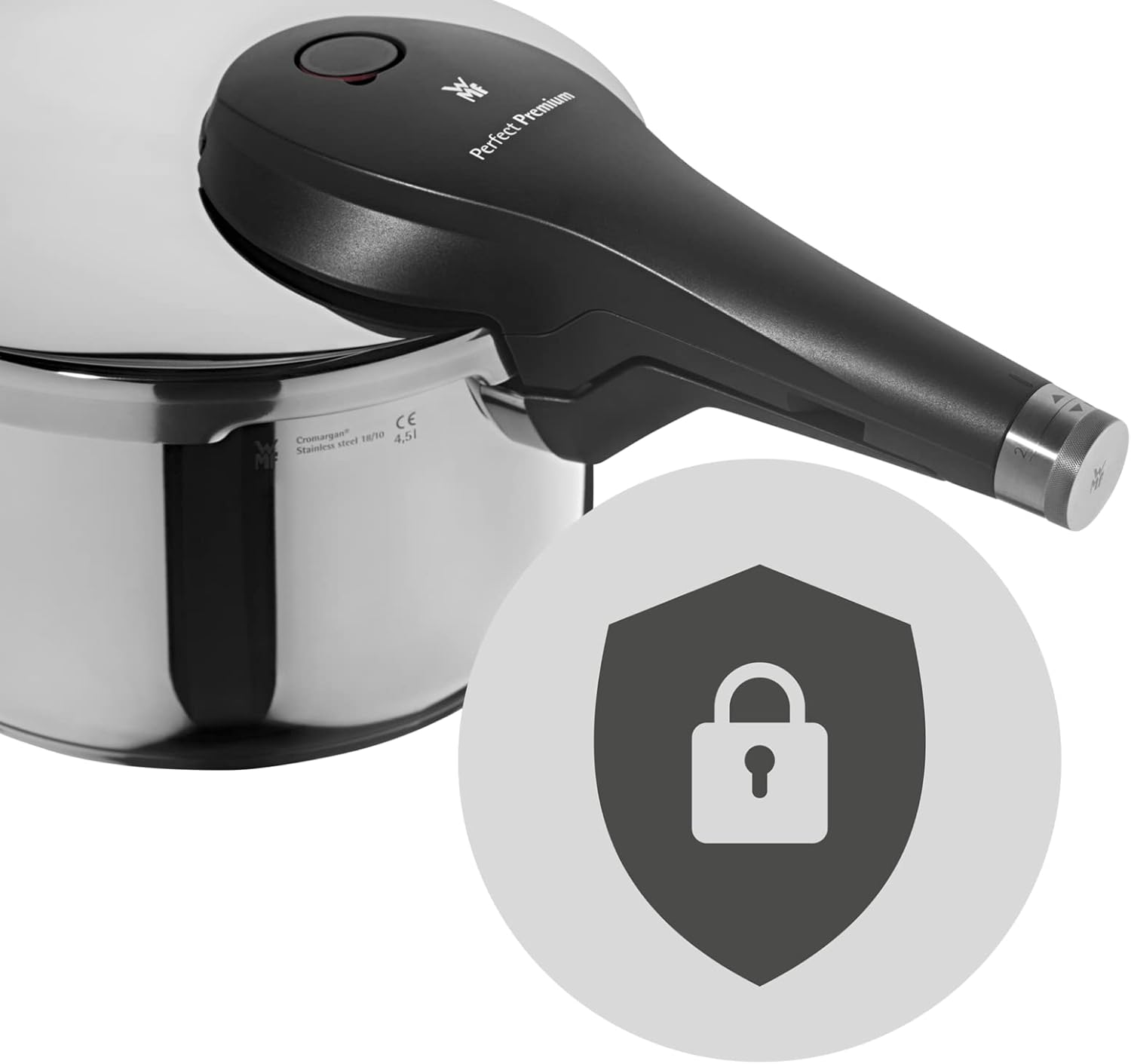 WHF WMF Perfect Premium Pressure 4.5 L Cromargan Polished Stainless Steel 2 Cooking Levels All-in-One Rotary Knob Suitable for Induction Cookers Dishwasher Safe Diameter 22 cm, Silver