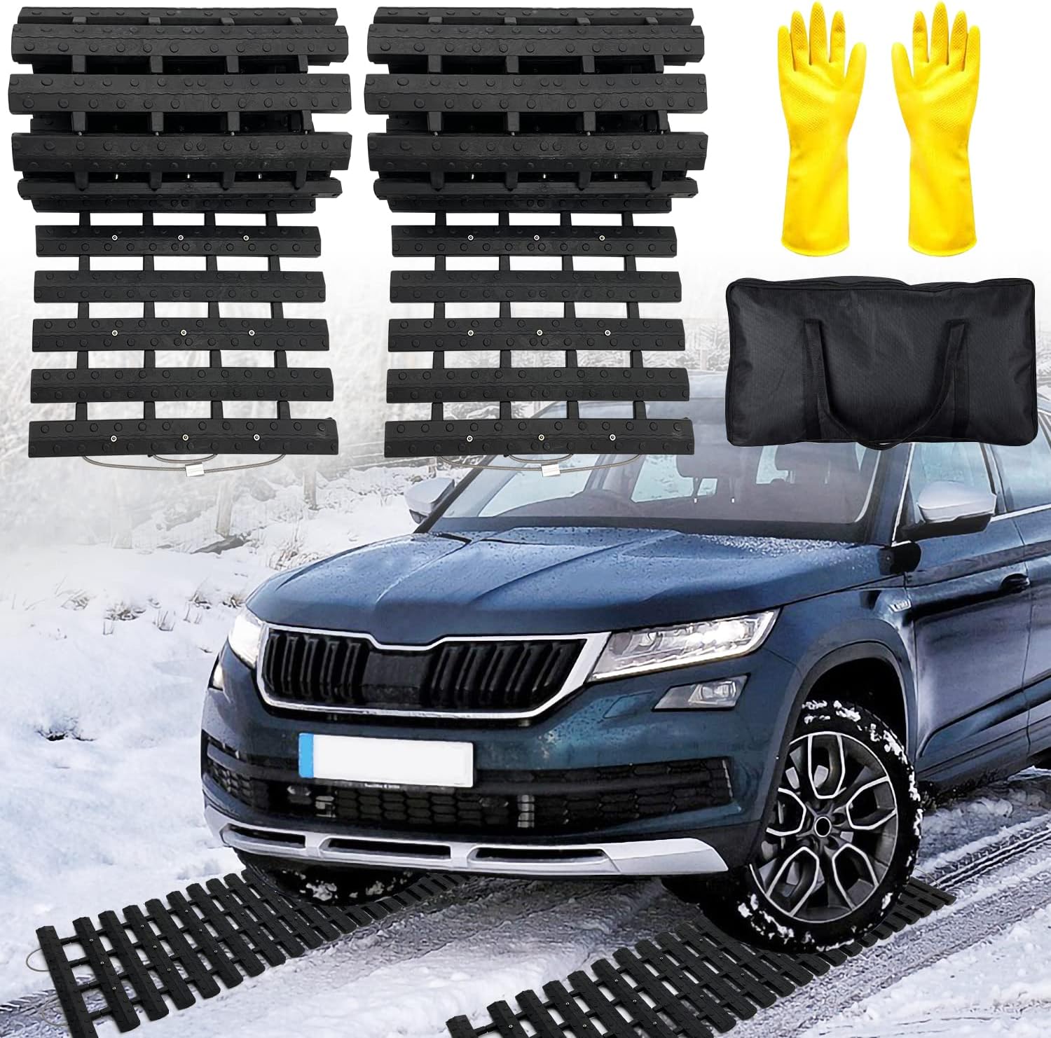 Emergency Devices 2 pcs Tire Traction Mats 39.3 (L) x 10.8 (W) , Portable for Snow, Ice, Mud, and Sand Used to Car, Truck, Van or Fleet Vehicle(2PCS* 39in)