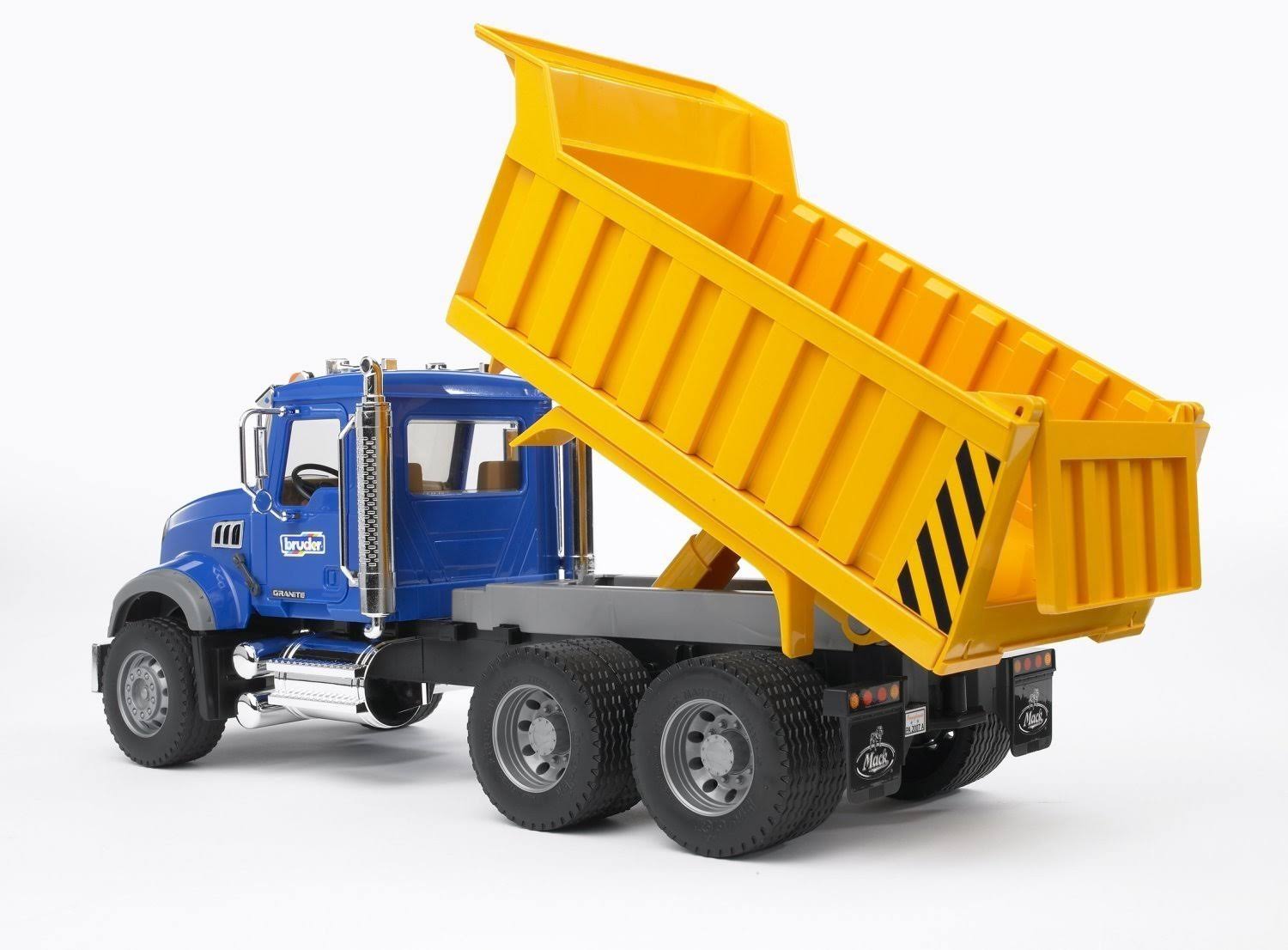Bruder Toys Mack Granite Dump Truck w/ Functioning Bed in 1:16 Scale, Yellow/Blue/Gray/Black