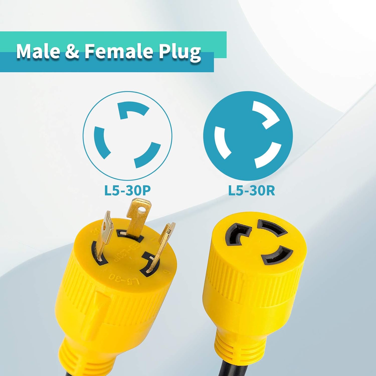 RVMATE 3 Prong 30 Amp Generator Extension Cord 25 Feet, NEMA L5-30P/L5-30R 125V SJTW Jacket