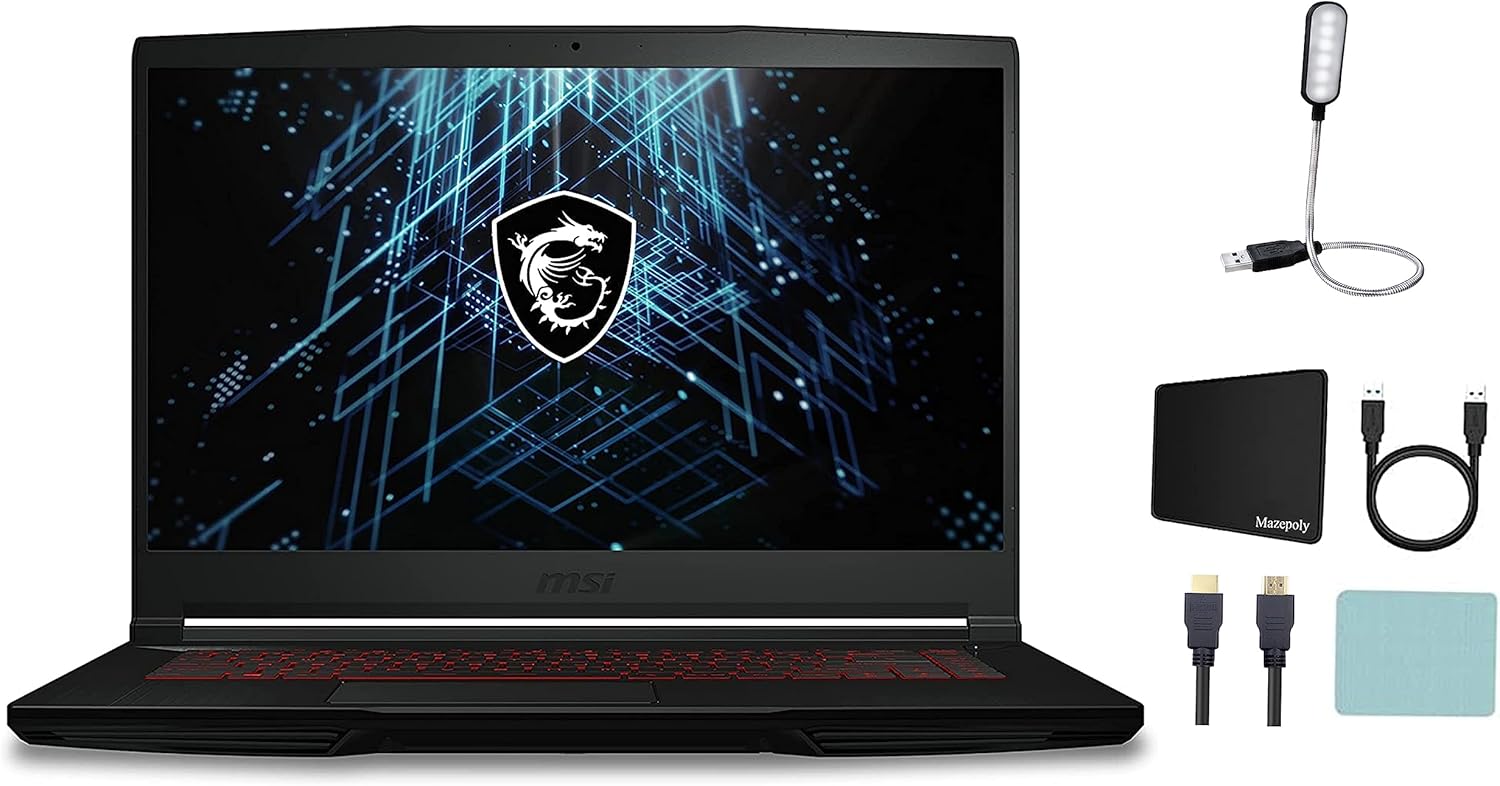 MSI GF63 Thin 11SC-693 15.6" FHD Gaming Laptop, Intel Core i5-11400H, 2.7GHz, NVIDIA GeForce GTX 1650, 8GB Memory, 512GB NVMe SSD, Windows 11 Home, Wi-Fi 6, Webcam, Black + Accessories