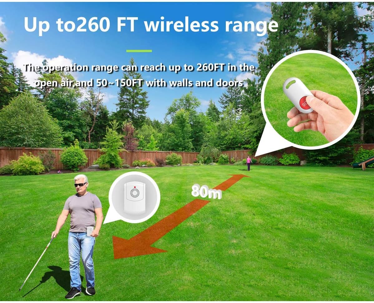 Caregiver Pager Wireless Motion Sensor Alert Room Bed Alarm and Fall Prevention for Elderly Dementia Patients (3Receivers+2Sensor)