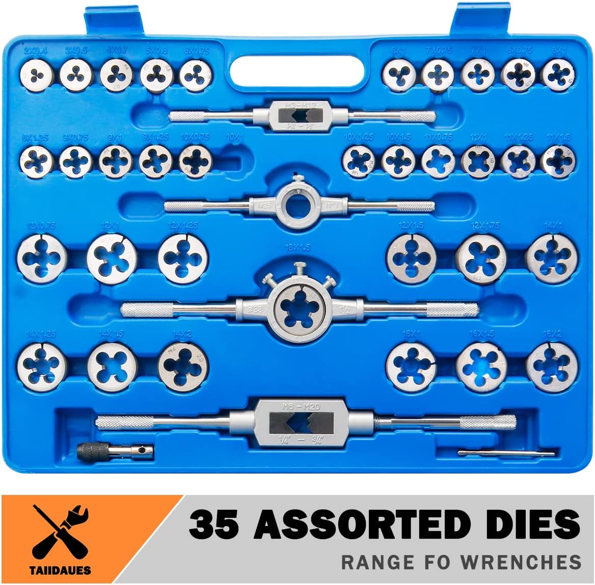 Taiidaues 110 Piece Hardened Alloy Steel Metric Tap And Die Threading Tool Set, SAE Standard Metric Tap Die Set for Cutting External and Internal Threads - With Storage Case