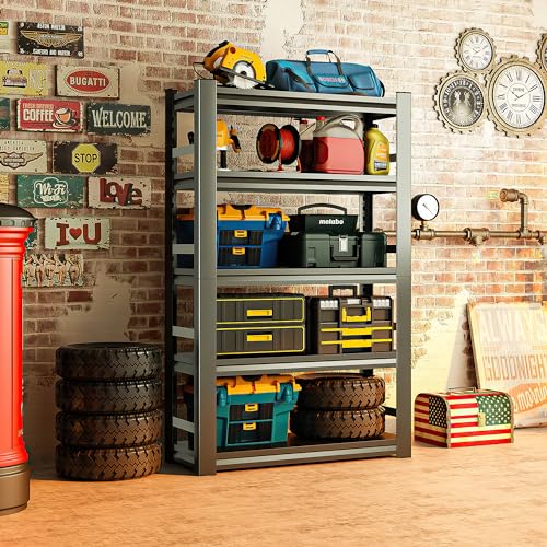 72"H|48"W Garage Shelving Unit and Storage-Easy Assembly Metal Shelves 5-Tier Rack|with Wheels Adjustable Shelf|Steel Rust-Resistant Shelves for Industrial,Warehouse,Basement,Workshop Organization