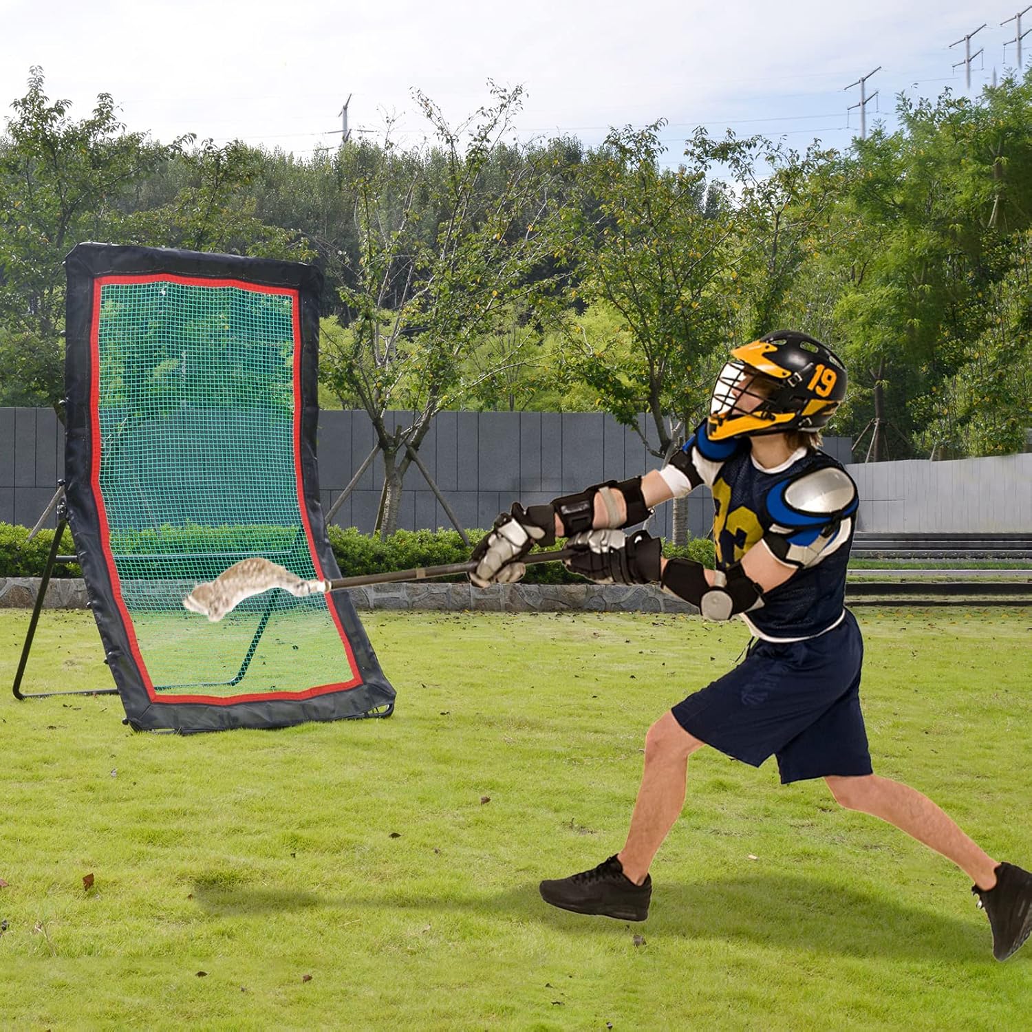 Sharellon Pitch Back Baseball Rebounder, 4X7FT Baseball Softball Rebounder, Pitch Return Trainer and Rebound Net for Practice Catching, Throwing, Shooting