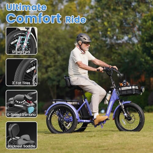 MOONCOOL Electric Trike, Electric Tricycle for Adults, 20" Folding 3 Wheels Electric Bicycle Bikes, 48V 500W/750W Motorized Electric Ebike with Aluminum Frame, Removable Battery and Basket