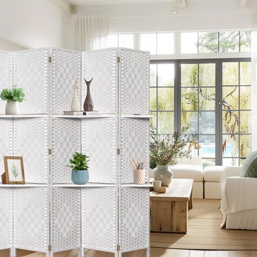 Room Divider with Shelves, Room Dividers and Folding Privacy Screens, Divider for Room Separation Partition Room Dividers, 16" Folding Screen 6FT Room Divider Wall 6 Panel, Natural