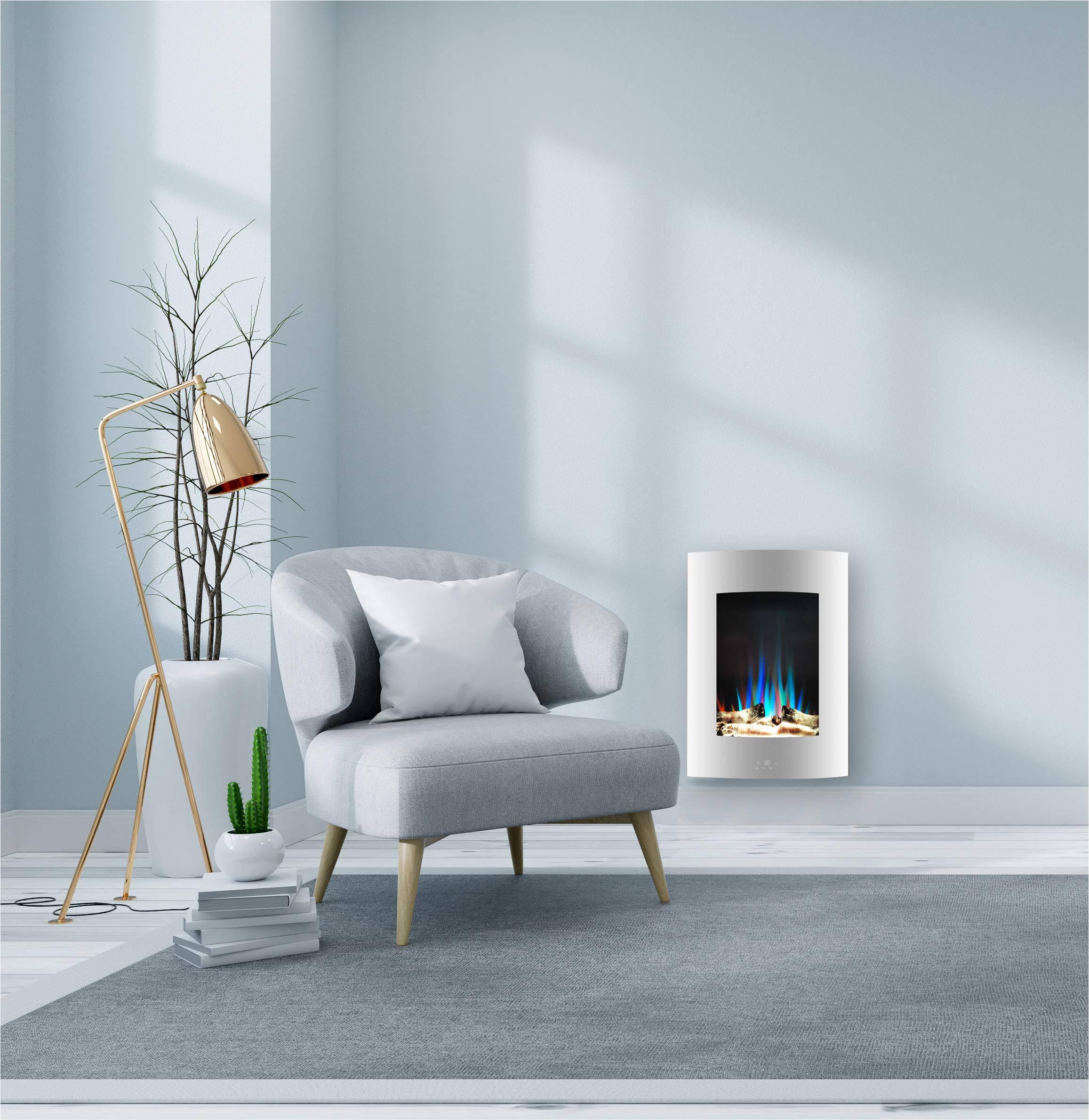 Cambridge CAM19VWMEF-2WHT 19.5 in. Vertical Electric Fireplace in White with Multi-Color Flame and Driftwood Log Display