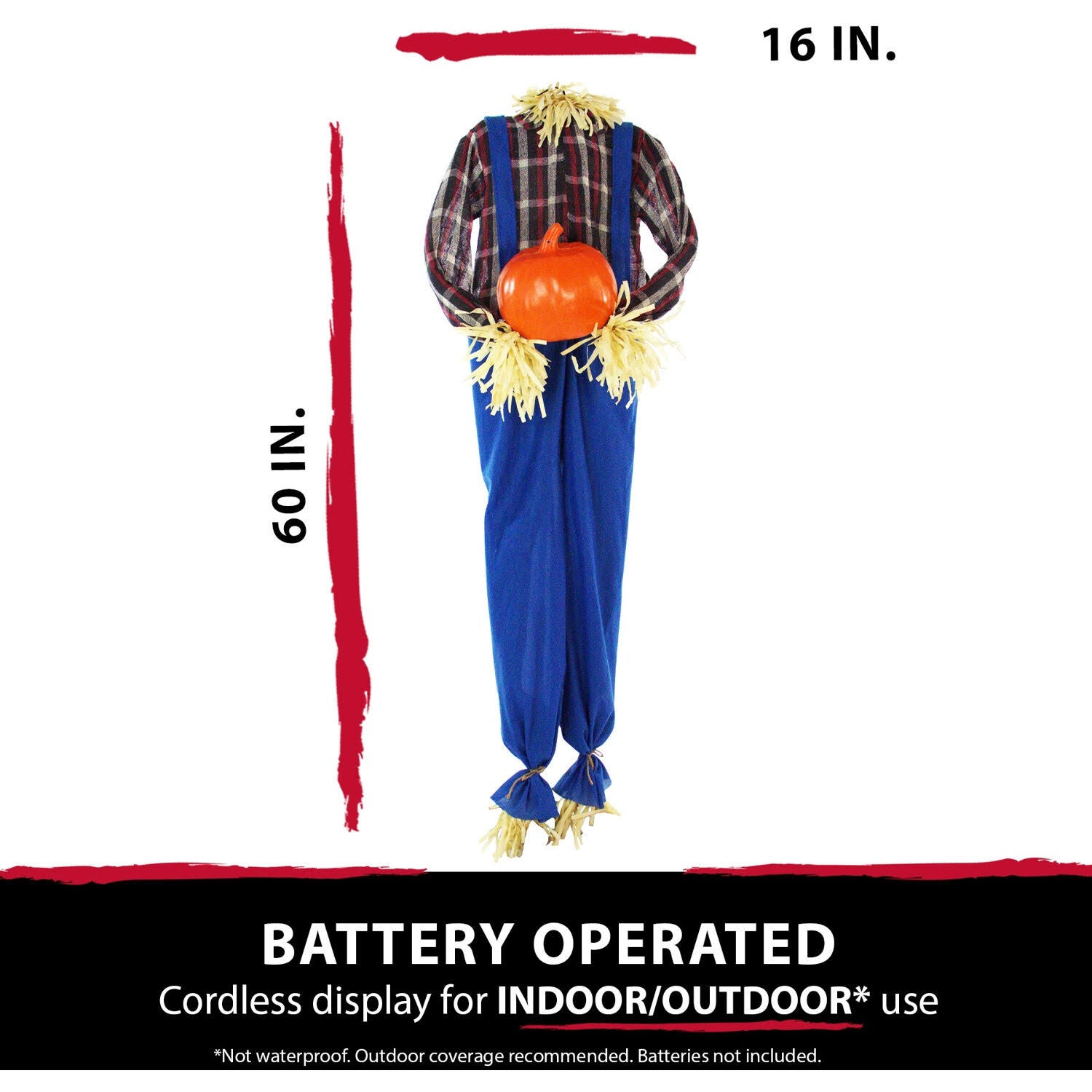 Haunted Hill Farm Life-Size Animatronic Scarecrow, Indoor/Outdoor Halloween Decoration, Light-Up Face Talking, Battery-Operated