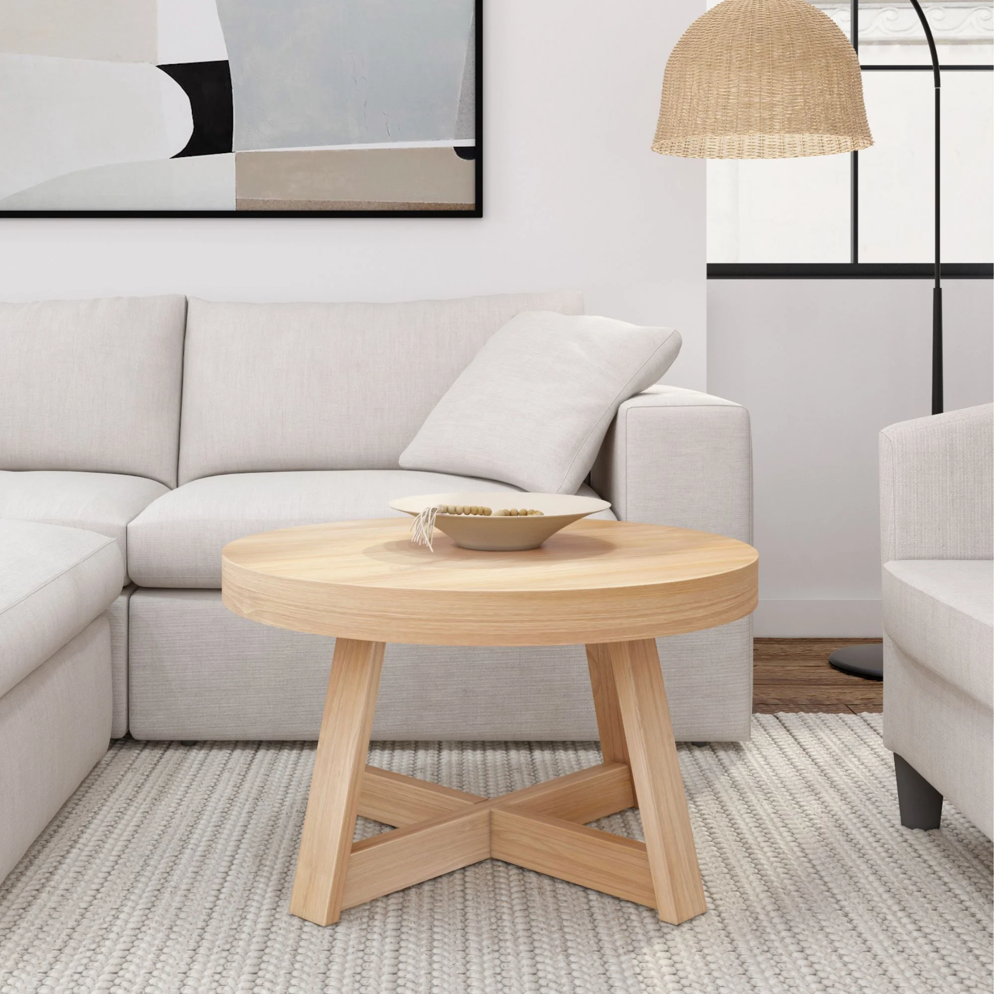 Plank+Beam Classic Round Coffee Table, 30 Inch Farmhouse Coffee Table, Mini Center Tables for Small Spaces, Small Living Space Tea Table