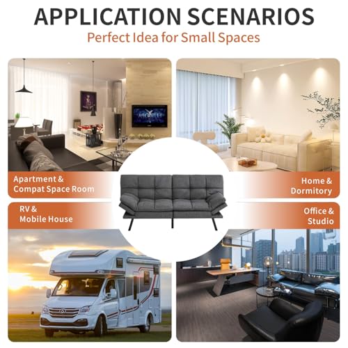 MUUEGM Futon Sofa Bed，Memory Foam Futon Convertible Couch Bed, Sofa Bed Couch,Modern Loveseat Sofa,Sleeper Couch for Small Space，Apartment, Living Room,Adjustable Backrests Armrests,Black