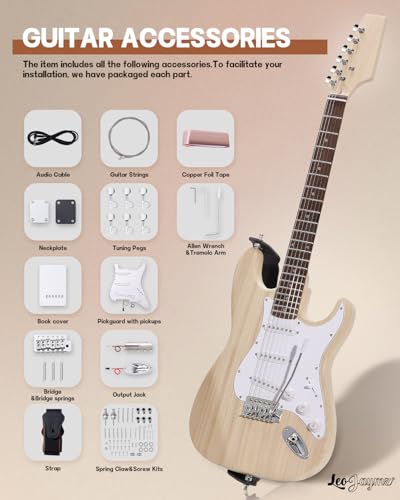 Leo Jaymz DIY Single Cut Electric Guitar Kits with Mahogany Body and Neck - Rosewood Fingerboard and All Components Included (LP Hollow)