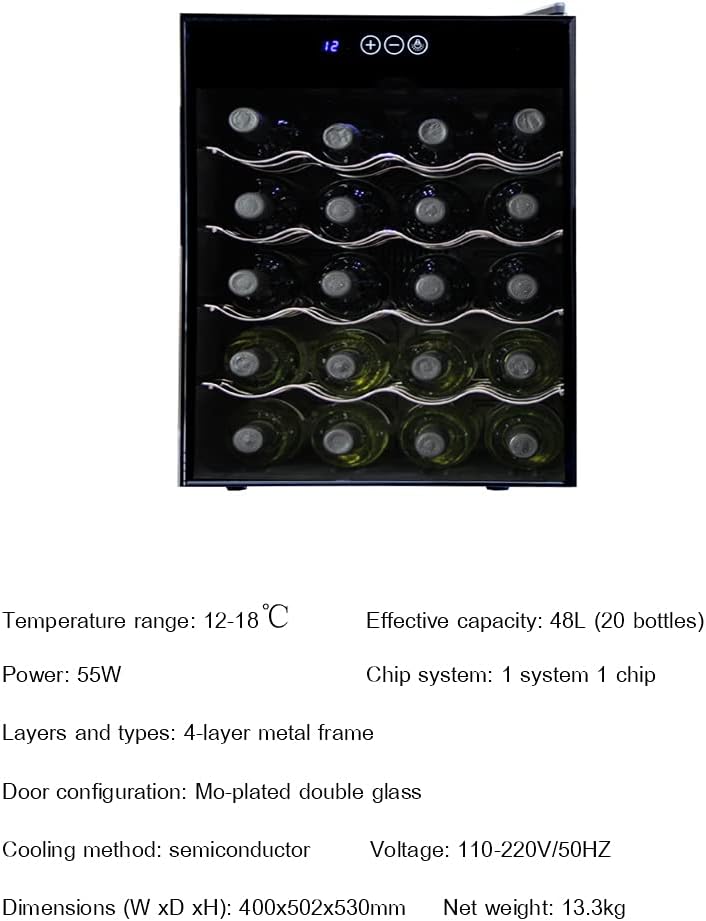 20 Bottle Freestanding Wine Refrigerator, Quiet Countertop Wine Cooler, Wine Refrigerator with Digital Temperature Control and Glass Door, Household Electronic Wine Cooler