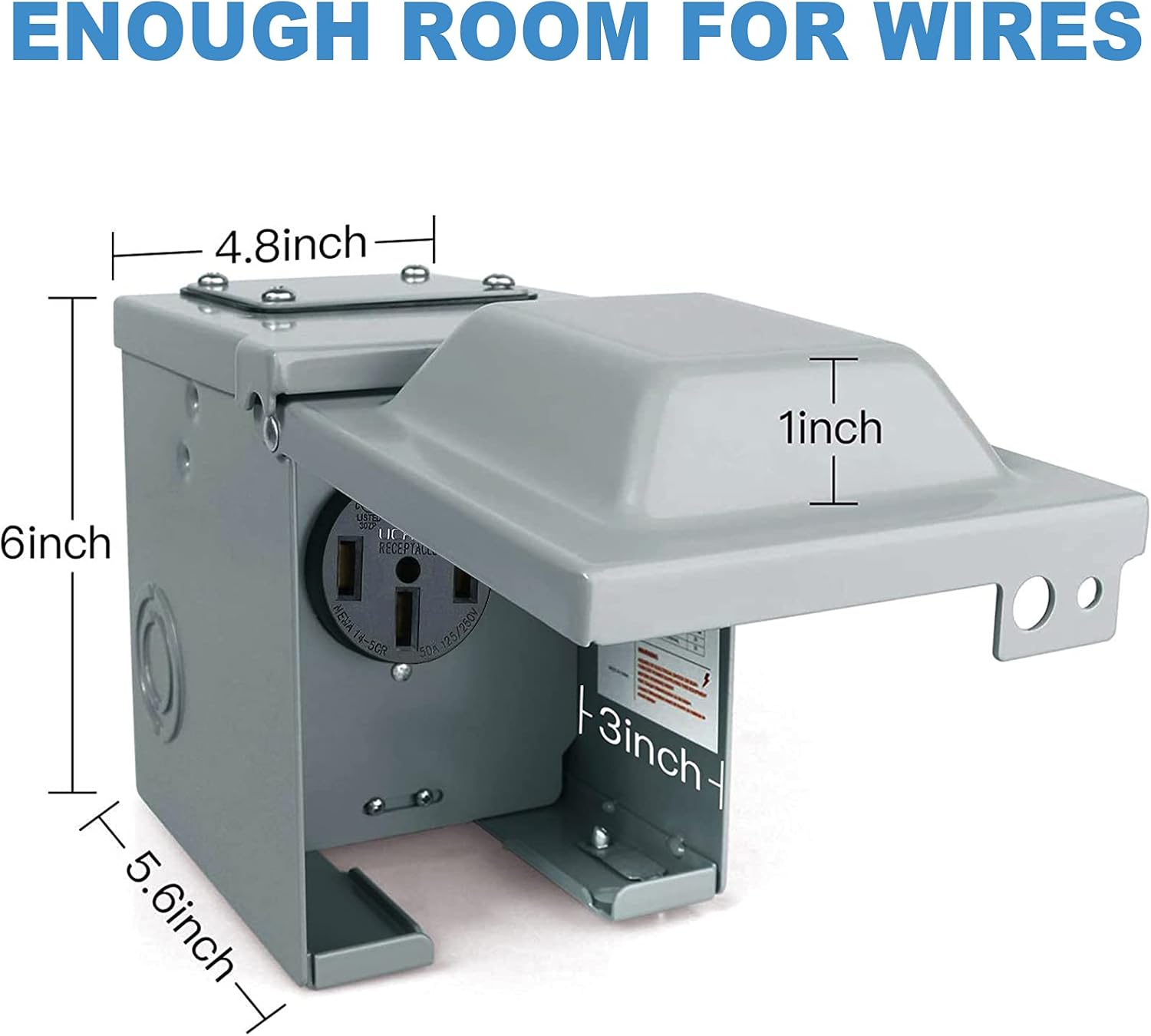 50 Amp 125/250 Volt RV Power Outlet Box, Enclosed Lockable Weatherproof NEMA 14-50R Outdoor Electrical Receptacle Panel, 50 Amp RV Receptacle for RV Camper Trailer Motorhome Electric Car Generator