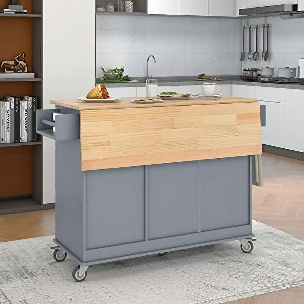 Rolling Kitchen Island Cart on Wheels with Drop Leaf and 3 Drawers  Mobile Portable Kitchen Island Table with  Cabinet  Towel and Spice Rack  for Living Room Dinning Room (Black) - Curated Treasures Market