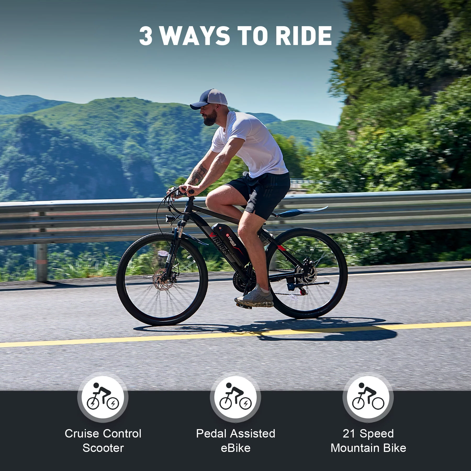 Viribus Electric Mountain Bicycle 26" 350W Adult Electric Bike 48V Lithium Battery Black
