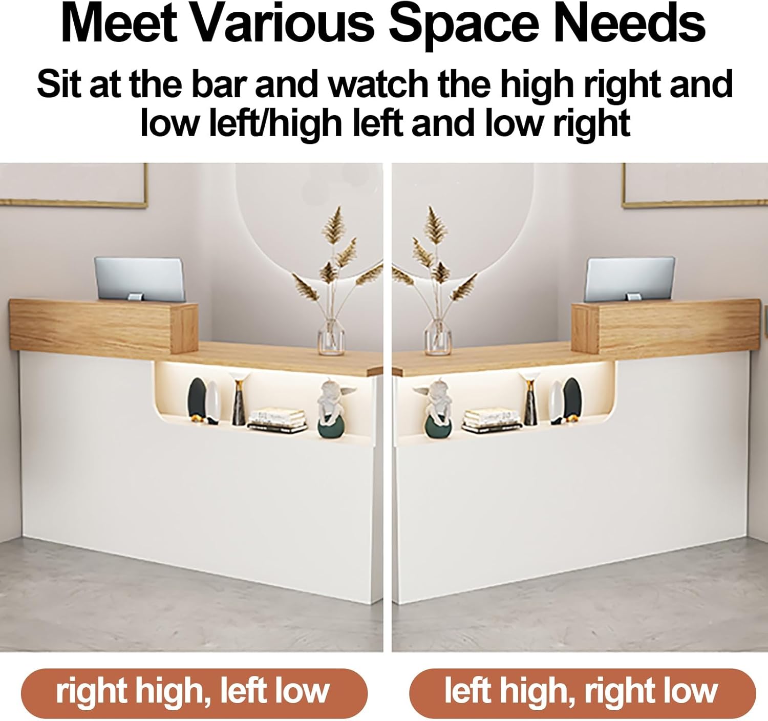Reception Room Tables with LED Lights, Checkout Counter Desk, Front Counter Desk with Lockable Drawers, Modern Large Counter Table, for Salon Store Shop Clinic Office Retail Lobby Beauty (C 1)