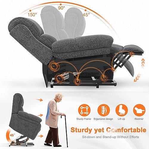 YONISEE Lift Chairs Recliner for Elderly, Super Oversized with Massage and Heat, Overstuffed Wide Recliners, Recliner Chairs for Adults, Heavy Duty and Safety Motion with Cup Holders, USB Ports