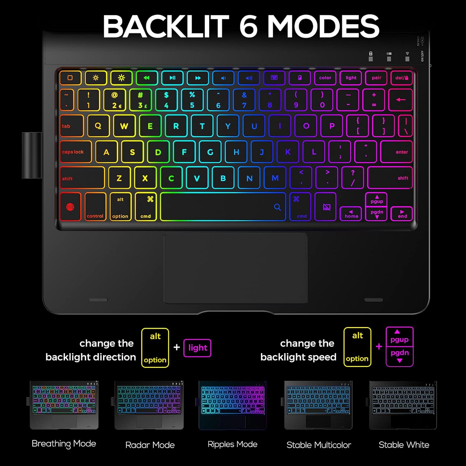 typecase Touch Ultra iPad 9th Generation Case with Keyboard (10.2, 2021) - Trackpad, RGB Backlight, 360° Rotatable, Thin & Light for 8th Gen (2020), 7th Gen (2019), Air 3, Pro 10.5 (Black)