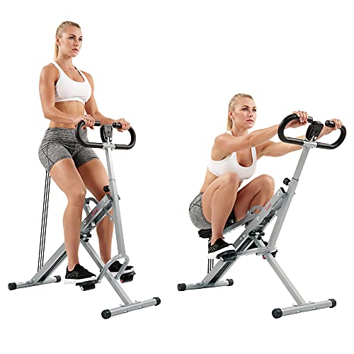 Sunny Health & Fitness Row-N-Ride Squat Assist Trainer for Glutes & Legs Workout with Adjustable Resistance, Optional Full Motion & Smart Connected Fitness App