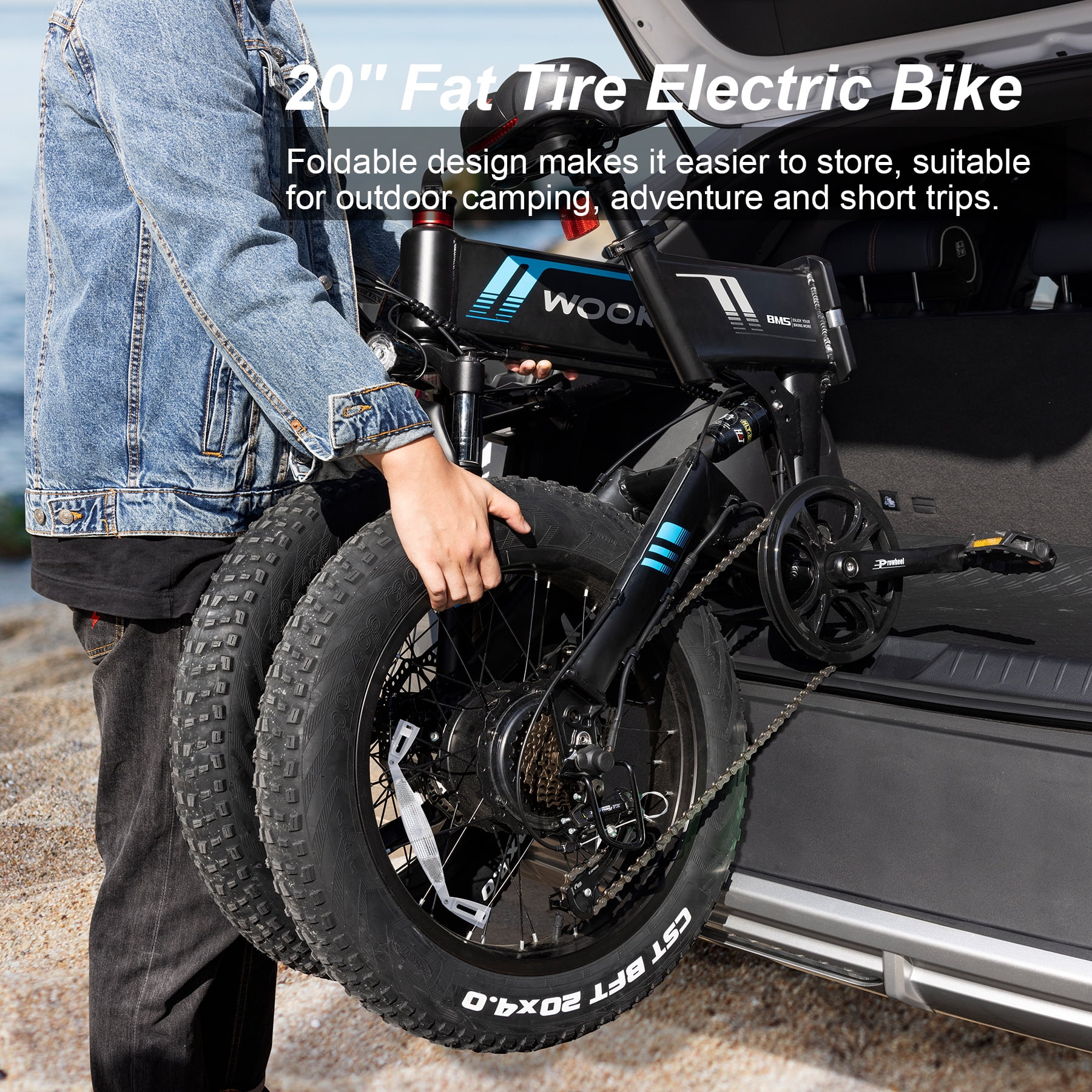 Wooken Electric Bike, 20''X4.0 Fat Tire Electric Bike for Adults, 500W 20MPH Foldable Electric Bicycle with 48V 10Ah Built-in Battery, Shimano 7 Speed Wheels Electric Bike, Dual Shock Absorber