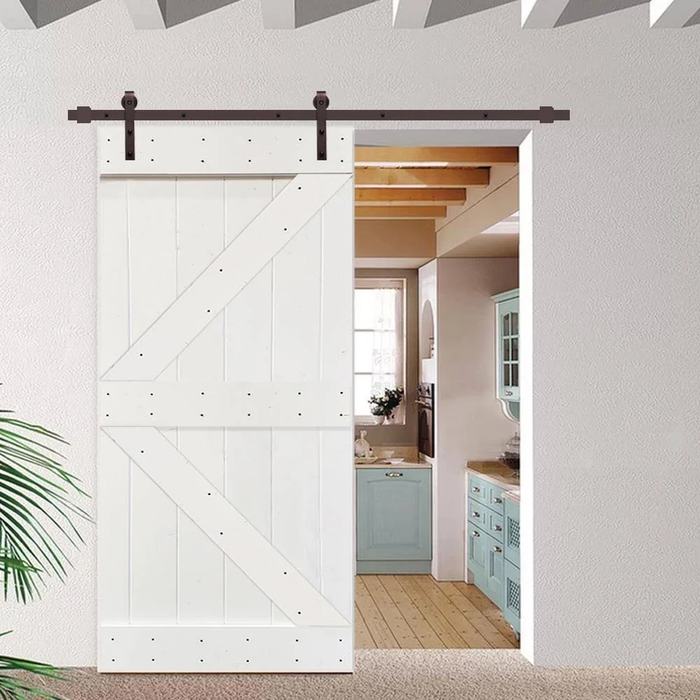 CALHOME K Series 36 in. x 84 in. White Knotty Pine Wood Interior Sliding Barn Door with Hardware Kit