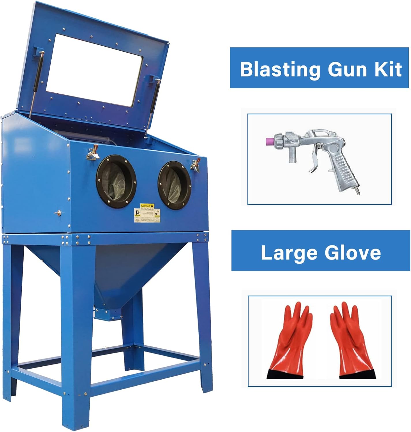 Abrasive Blast Cabinet 90 Gallon with Dust Collection Reclaimer System Floor Sandblasting&Sandblaster Cabinet for Rust Grime Paint Removing