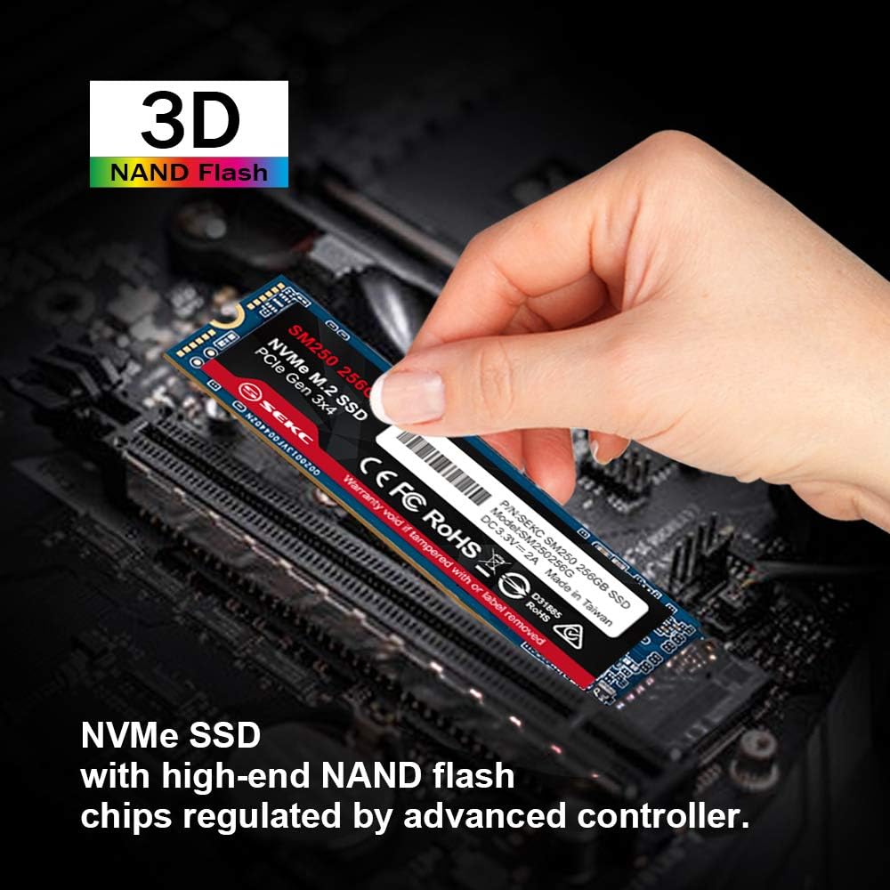 SEKC SM250256G 256GB NVMe M.2 2280 PCIe Gen 3x4, Solid State Drive R/W CDM Up to 1700/1000 MB/s, (Atto) Up to 3300/3100 MB/s, Internal SSD Pack of 2