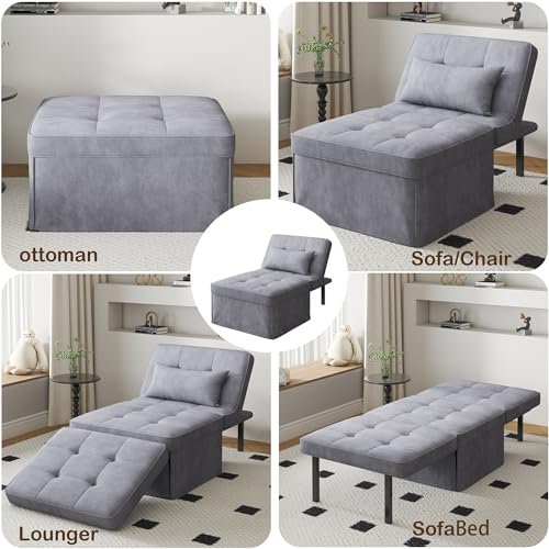 Sofa Bed 4 in 1 Multi-Function Folding Ottoman Breathable CouchBed with Adjustable Backrest Modern Convertible Lounge Chair for Living Room Apartment Office, Gray