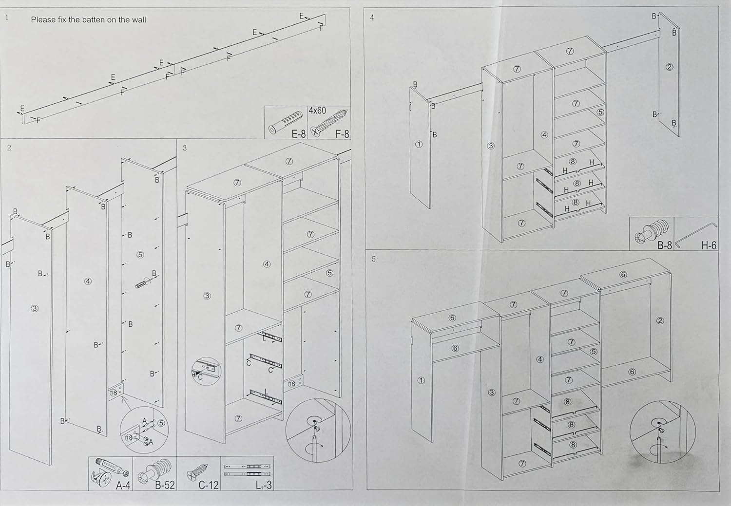 Dual Tower Closet Storage Wall Mounted Wardrobe Organizer Kit System with Shelves and Drawers for Bedroom in White with Hardware Wood Closet, Storage & Organization
