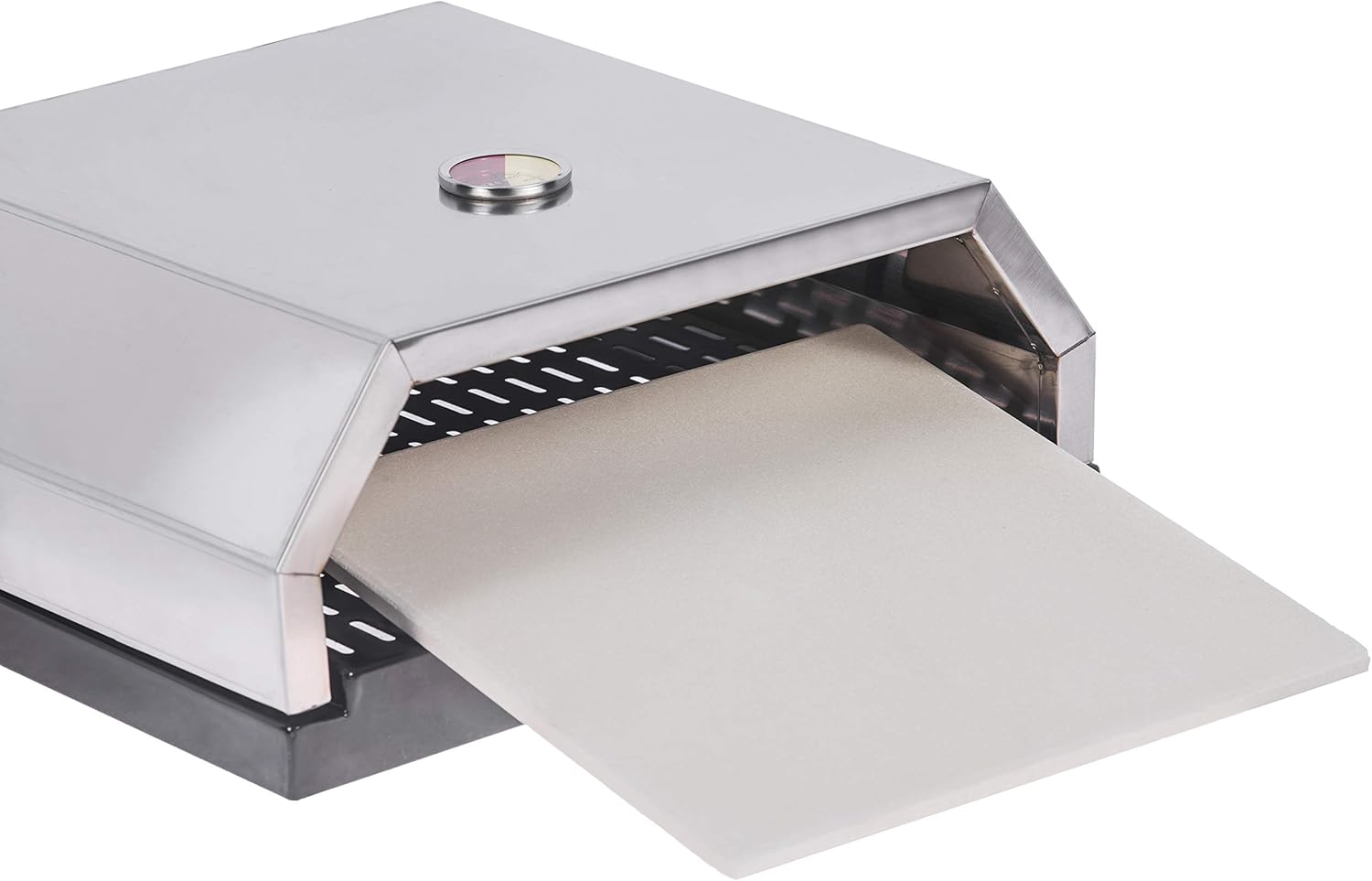 DELSbbq Open Faced Grill Pizza Oven for Gas or Charcoal Grill, Includes Ceramic Stone and Thermometer