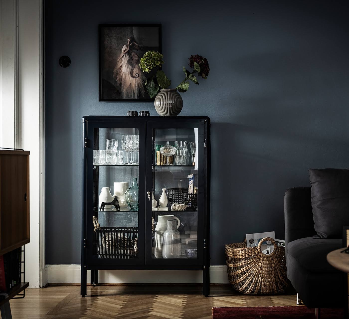 IKEA - FABRIK?R Glass-Door Cabinet, black-blue, 31 7/8x44 1/2