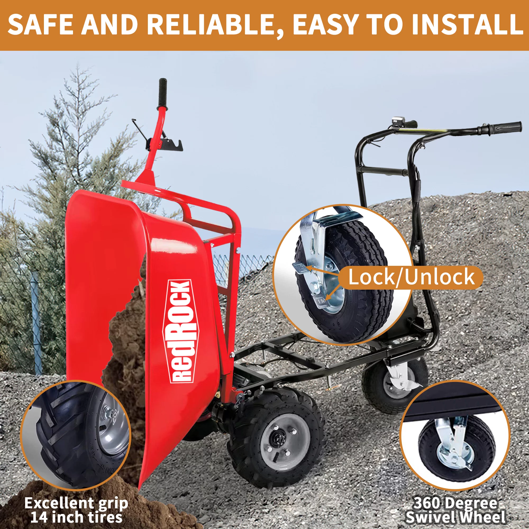 THINK 30,Wheelbarrow Utility Cart Electric Powered Cart 48V28Ah, 500W, Capacity 500lbs (230kg), 1000lbs Towing, Material Debris Hauler