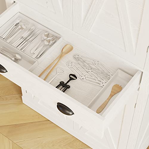 IRONCK Kitchen Pantry Storage Cabinet 72.6" H, with Barn Doors, Drawer, 4 Adjustable Shelves, Freestanding Cupboard for Dining Room Living Room, Laundry, White