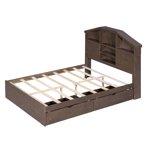 Twin Size Wooden Canopy Daybed with 3 in 1 Storage Drawers,Solid Wood Bed Frame W/Sleek Silhouette Headboard,for Bedroom,Apartment,Guest Room,Grey
