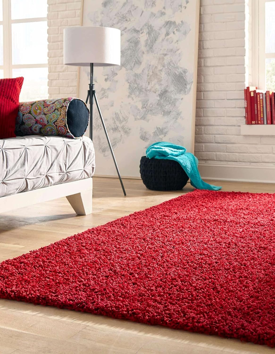 Rugs.com - Über Cozy Solid Shag Collection Rug – 8' x 11' Cherry Red Shag Rug Perfect for Living Rooms, Large Dining Rooms, Open Floorplans