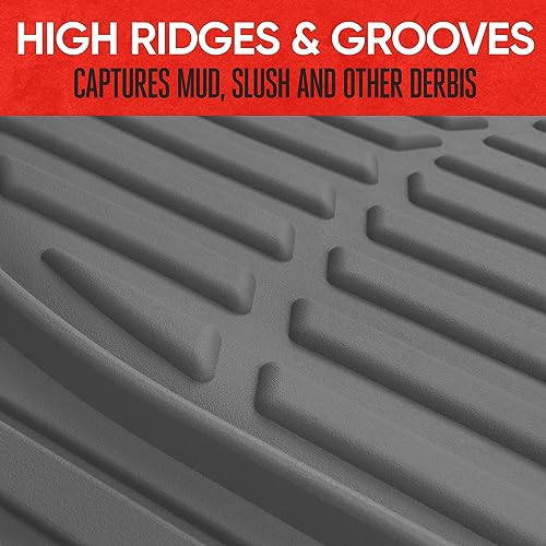Motor Trend FlexTough Floor Mats for Cars, Deep Dish All-Weather Mats, Waterproof Trim-To Fit Automotive Floor Mats for Cars Trucks SUV, Universal Floor Liner Car Accessories, Black, Full Set