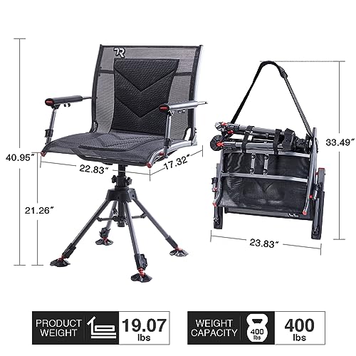 TR 360 Degree Swivel Hunting Chair,400 lbs Capacity Silent Hunting Blind Chair,4 Legs Height Adjustable,Comfortable Padded Seat,Portable Ground Hunting Chair for Deer Dove Hunting