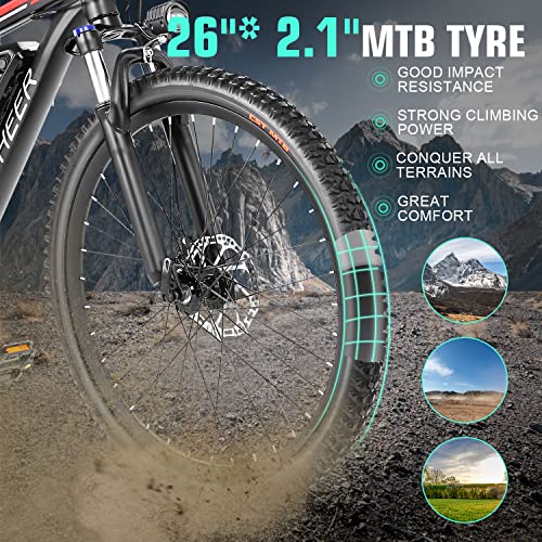 ANCHEER 500W 26" Electric Bike for Adults, [Peak 750W], 48V 10.4Ah Battery, Up to 55 Miles, 3H Fast Charge, Electric Mountain Bike, 2.1" eMTB Tire, 21 Speed, 22MPH Adults Electric Bicycle