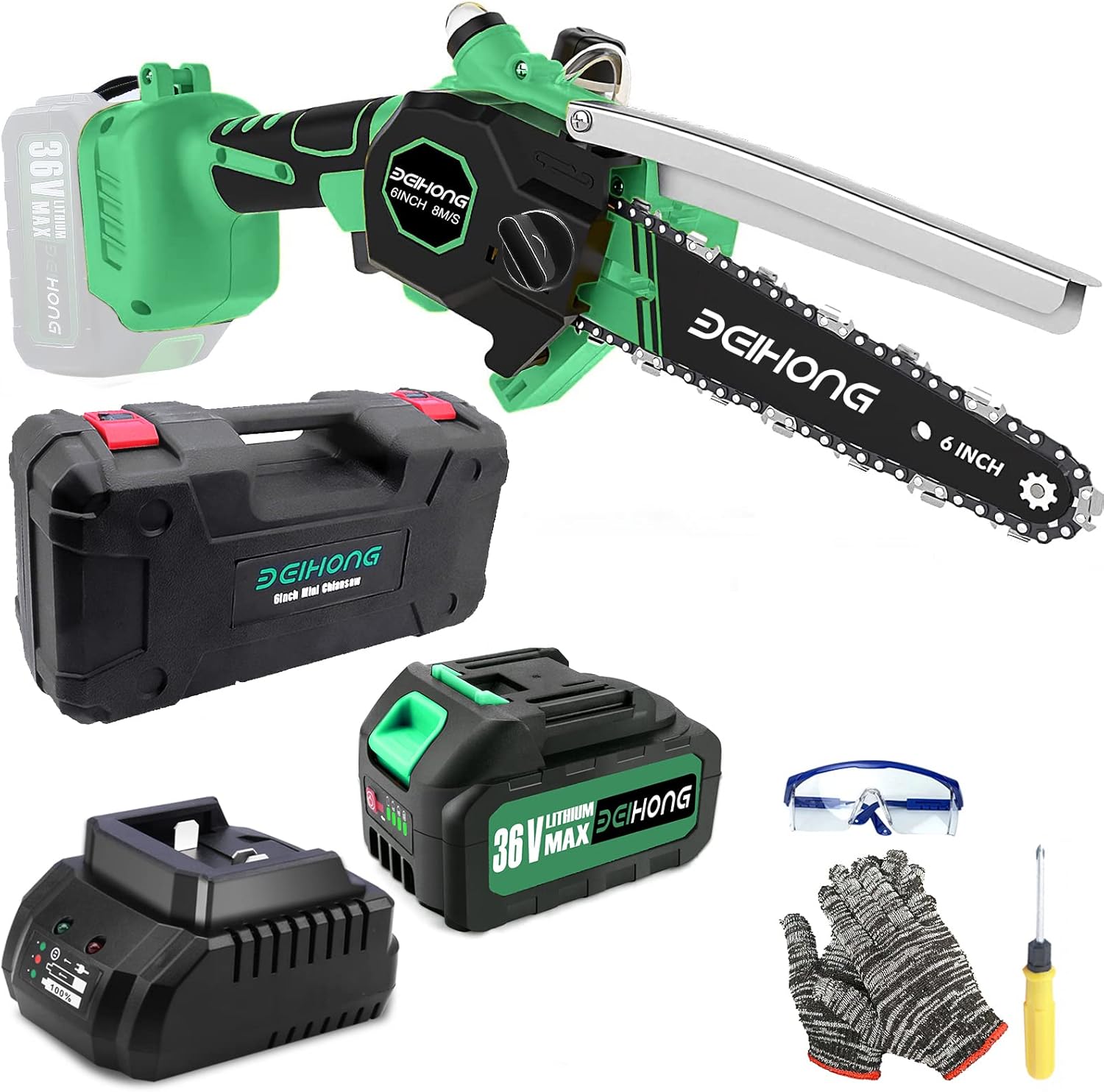 Mini Chainsaw 6-Inch with 2 Battery, Cordless power chain saws with Security Lock, Handheld Small Chainsaw for Wood Cutting Tree Trimming Pack of 2