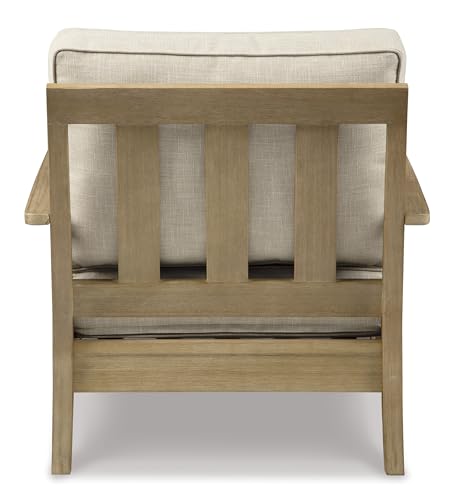 Signature Design by Ashley Carter Hall Outdoor Eucalyptus Patio Sofa with Cushion, Beige