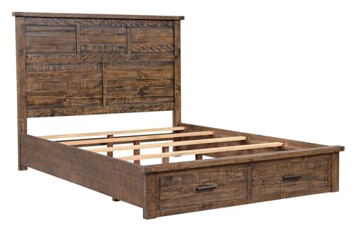 Solid Queen Bed Frame with 2 Storage Drawers, Queen Size Platform Bed Frame with High Headboard, Queen Bed with Wooden Support Legs Compatible with Teens Adults, Natural Bedroom Bed Frame,