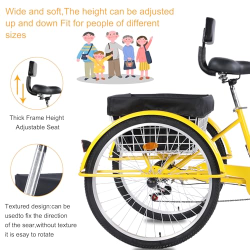Versatile 24/26-Inch 3-Wheel Adult Tricycle with 7-Speed Gearing and Spacious Basket for Comfortable Riding and Storage for Recreation, Shopping, Picnics