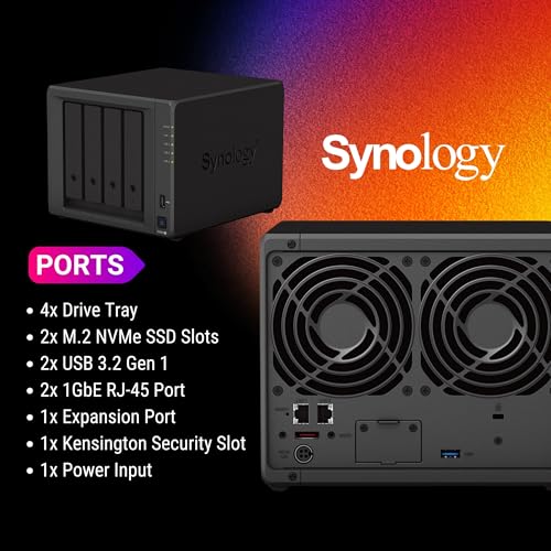 Synology DiskStation DS923+ 4-Bay NAS Enclosure Server, Network Attached Storage, Data Management Solution, AMD Ryzen R1600 Dual-Core up to 3.1 GHz,(16GB DDR4 RAM | NO HDD, SSD)