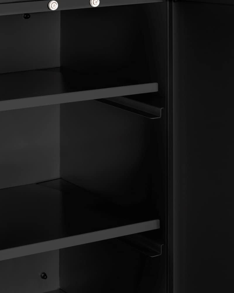 Summit Appliance CAB18TALLBLK 18' Wide Wall Cabinet with Powder Coated Metal Construction in a Black Finish with Two Shelves, French Doors, and Angled Steel Handles