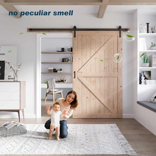 FREDBECK 48in x 80in Sliding Wood Barn Door with 8FT Barn Door Hardware Kit Included K Shape Solid Spruce Panel Sliding Door Double Surfaces Need to Assembly