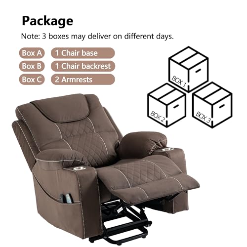 Power Lift Chair Lay Flat Recliner Infinite Position Electric Dual Motor Stand Up Lift Chair with Massage and Heat for Adults,Heavy Duty Recliners with 2 Remote Controls and Two Cup Holders